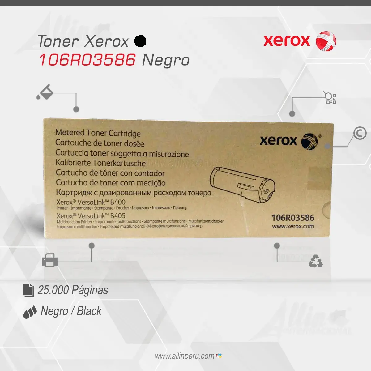 Toner Xerox 106R03586 Negro 25K VersaLink B400, B405 Metered