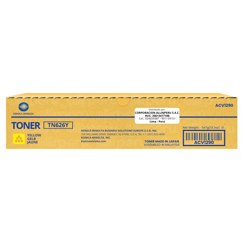 Toner Konica Minolta TN-626Y Yellow Bizhub C450i Original ACV1290 Toner Konica Minolta TN-626Y Yellow Bizhub C450i Original ACV1290