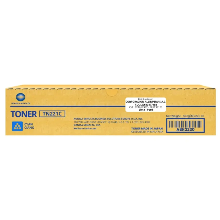 Toner Konica Minolta TN-221C Cyan A8K3450 para Bizhub C227
