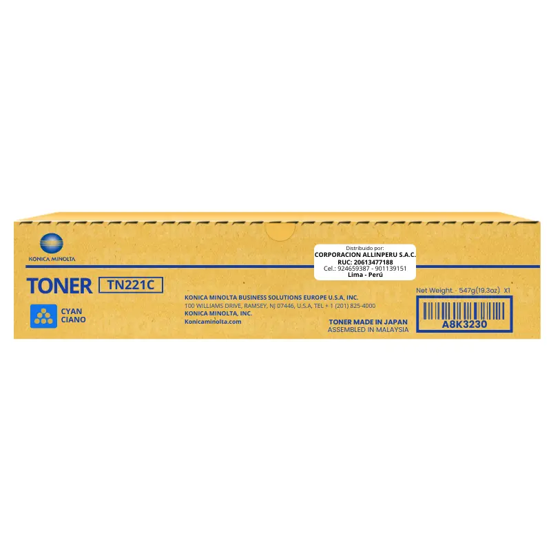 Toner Konica Minolta TN-221C Cyan A8K3450 para Bizhub C227
