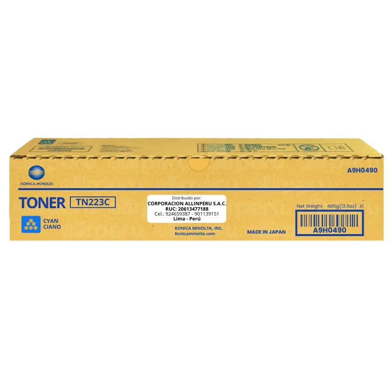 Toner Konica Minolta TN-223C Cyan A9H0490 para Bizhub C226 Toner Konica Minolta TN-223C Cyan A9H0490 para Bizhub C226