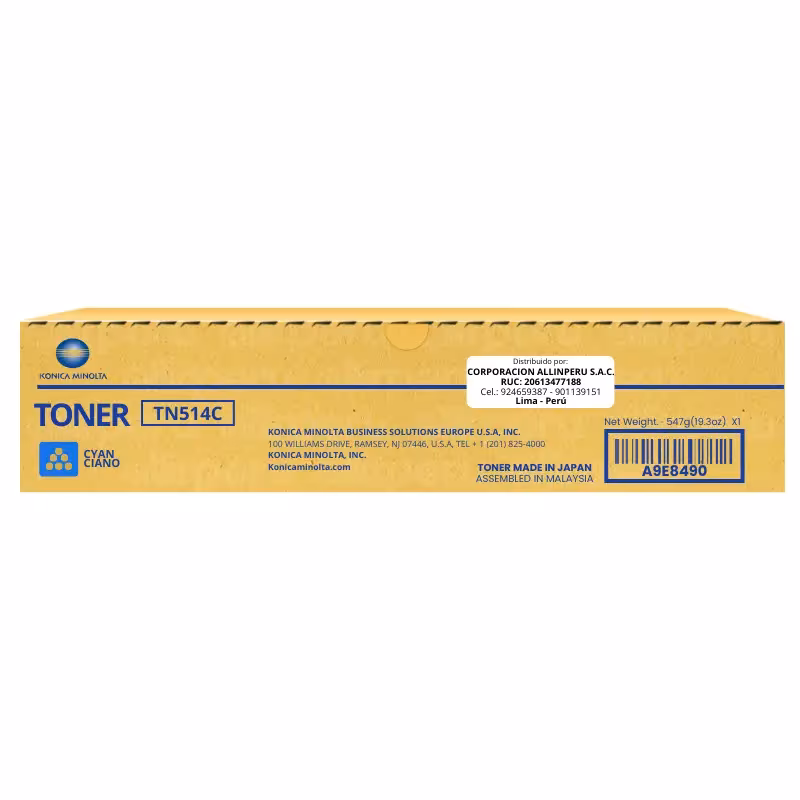 Toner Konica Minolta TN-514C Cyan A9E8490 para Bizhub C-458