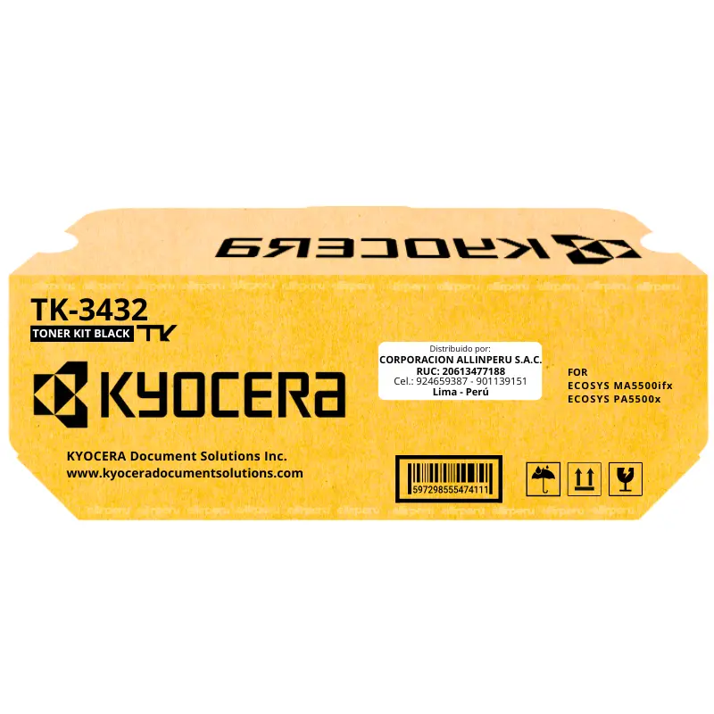 Toner Kyocera TK-3432 Negro para ECOSYS MA5500ifx y PA5500x TK3432 Toner Kyocera TK-3432 Negro para ECOSYS MA5500ifx y PA5500x TK3432