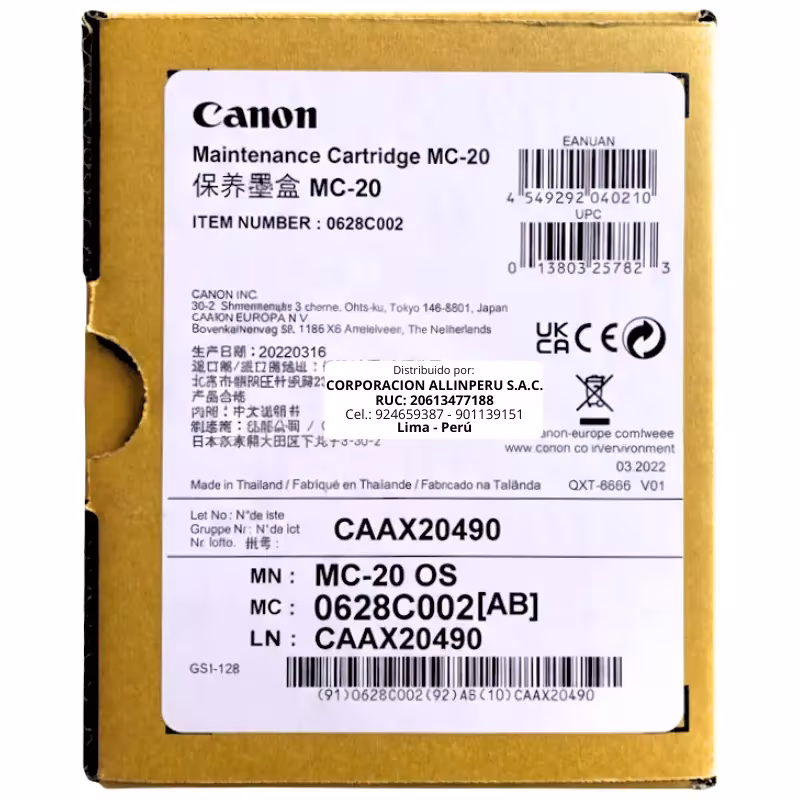 Caja De Mantenimiento Canon MC-20 imagePROGRAF PRO-1000, PRO-500
