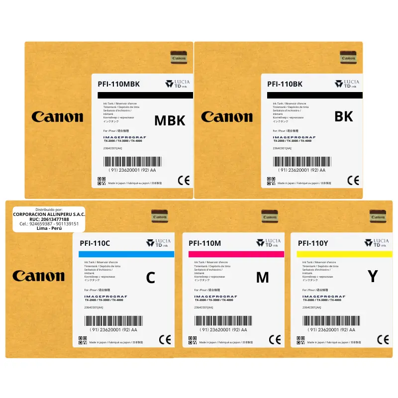 Kit Tinta Canon PFI-110 para TX-2000, TX-3000, TX-4000, TX-2100, TX-3100, TX-4100 Kit Tinta Canon PFI-110 para TX-2000, TX-3000, TX-4000, TX-2100, TX-3100, TX-4100