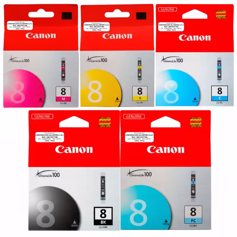 Kit Tinta Canon CLI-8 para iP3300, iP4200, iP4500, MP500, MP600, MP810, MX850, Pro9000