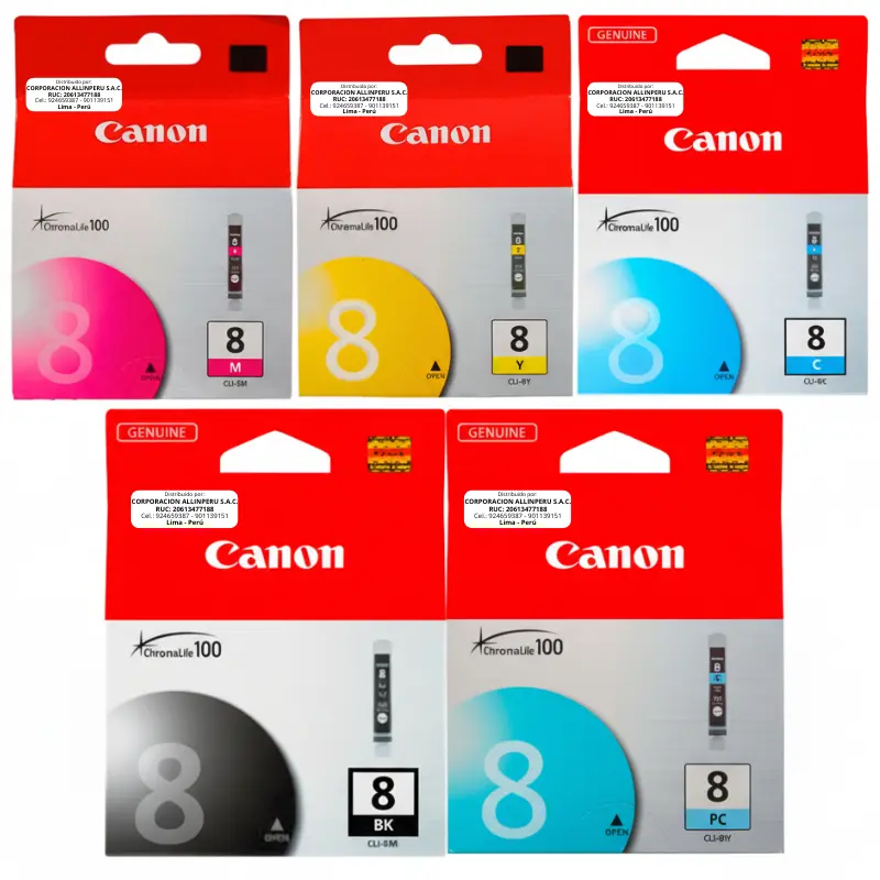 Kit Tinta Canon CLI-8 para iP3300, iP4200, iP4500, MP500, MP600, MP810, MX850, Pro9000 Kit Tinta Canon CLI-8 para iP3300, iP4200, iP4500, MP500, MP600, MP810, MX850, Pro9000