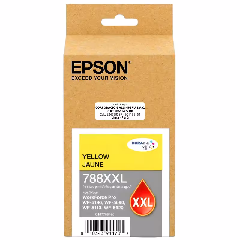 Cartucho Epson T788XXL amarillo T788XXL420 original sellado vista frontal