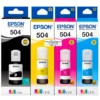 Kit 4 tintas Epson 504 original negro cyan magenta amarillo sobre fondo blanco