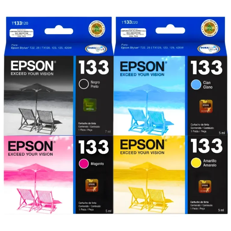 Kit tinta Epson 133 original 4 cartuchos negro cyan magenta amarillo sellados