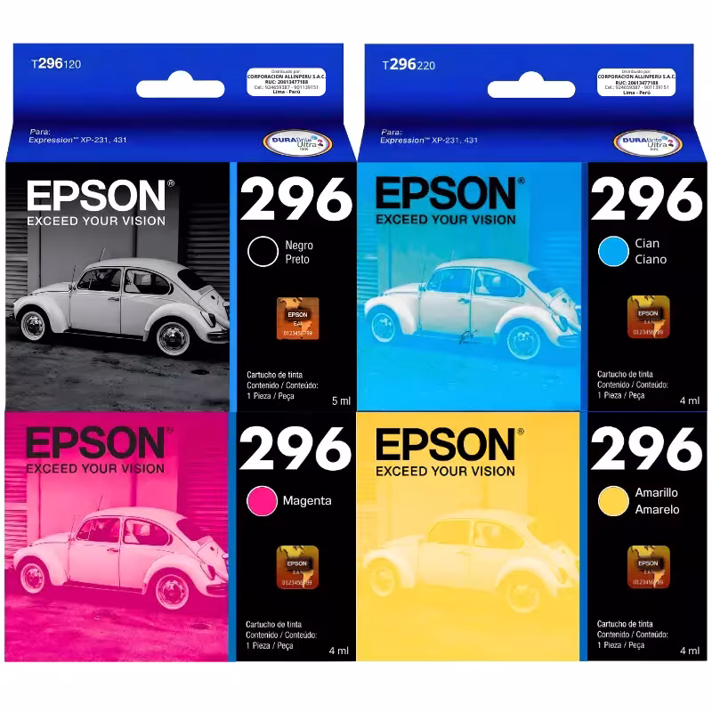 Kit tinta Epson 296 original cuatro cartuchos negro cyan magenta amarillo