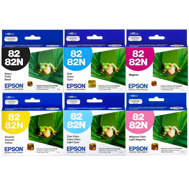 Kit tinta Epson T082 pack 6 colores original sellado vista frontal
