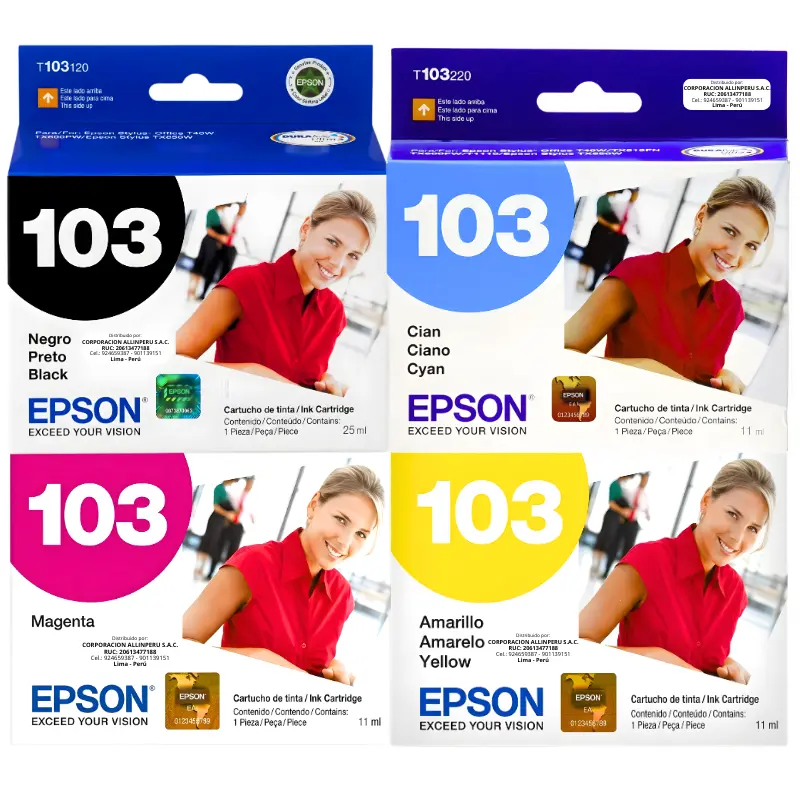 Kit tinta Epson T103 4 colores originales sellados vista frontal