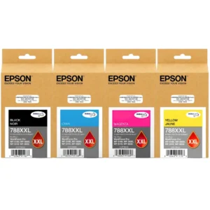 Kit de tinta Epson 788XXL negro y colores sobre fondo blanco