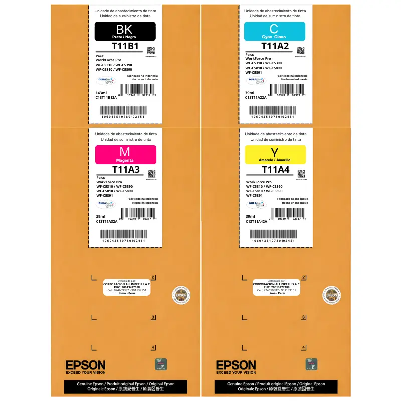 Kit tinta original Epson T11B1 T11A2 T11A3 T11A4 DURABrite Ultra sellado