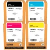 Kit tinta original Epson T40W cuatro colores negro cian magenta amarillo sobre fondo blanco