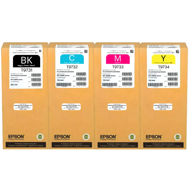 Pack Completo Tinta Epson T973 Original — 4 Colores Tinta Epson T973 pack completo 4 cartuchos originales sellados