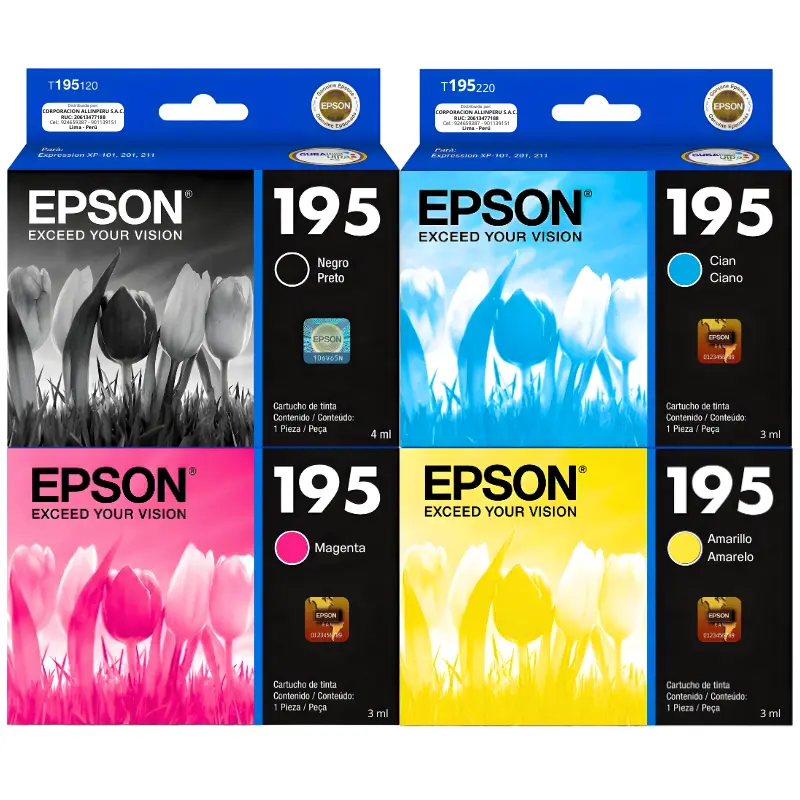 Pack completo tinta Epson 195 original 4 cartuchos negro cian magenta amarillo