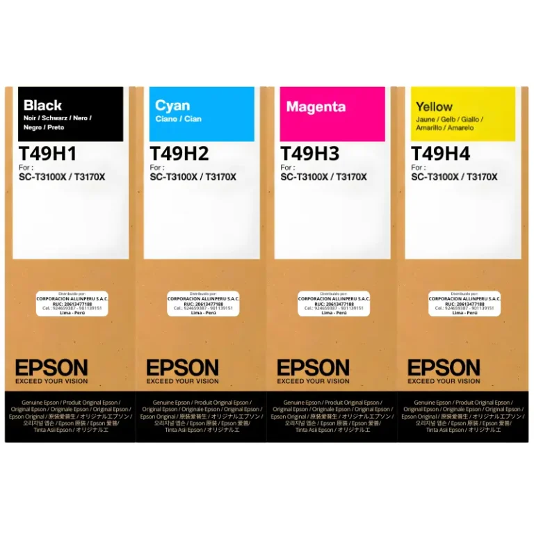 Foto de pack completo tinta Epson T49H 4 botellas 140ml negro cyan magenta yellow original sellado