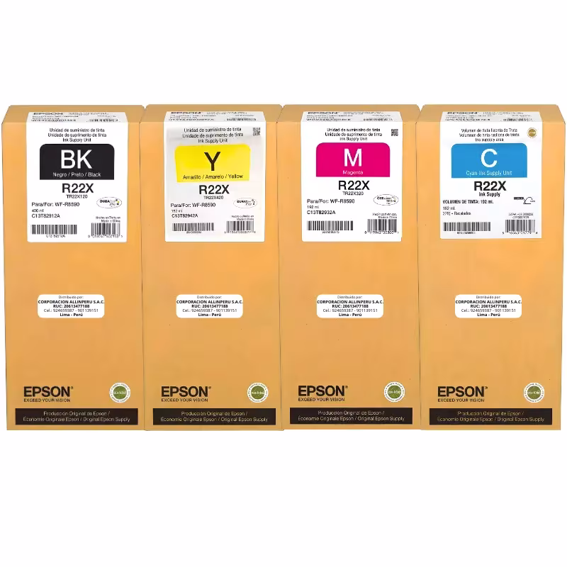 Pack tinta Epson TR22X 4 colores original sellado para WF-R8590