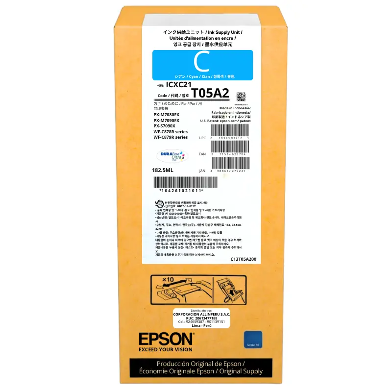 Bolsa de tinta Epson T05A200 Cyan original 185 ml sellada de fábrica