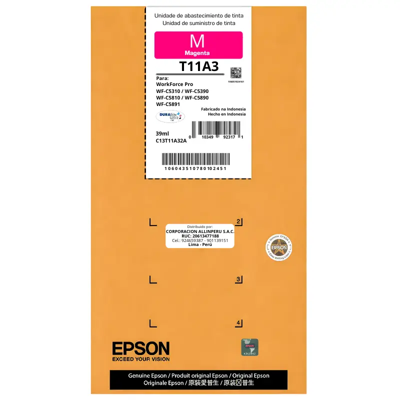 Tinta Epson T11A320-AL Magenta original 39 ml bolsa de tinta pigmentada DURABrite Ultra