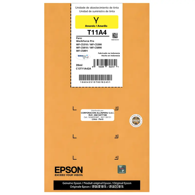 Tinta Epson T11A420-AL Yellow bolsa de tinta original sellada