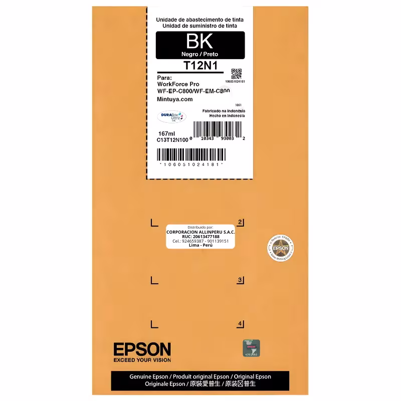 Tinta Epson T12N100 Negro 143 ml bolsa original DURABrite Ultra