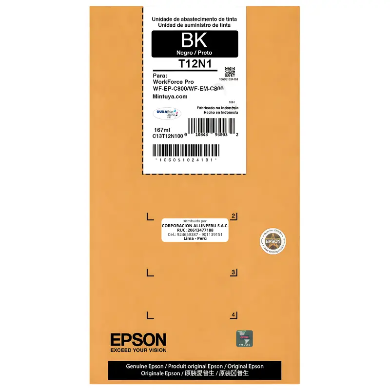 Tinta Epson T12N100 Negro 143 ml bolsa original DURABrite Ultra