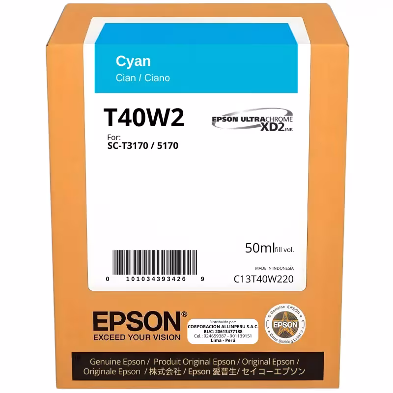 Tinta Epson T40W220 cian UltraChrome XD2 50 ml original sellada de fábrica