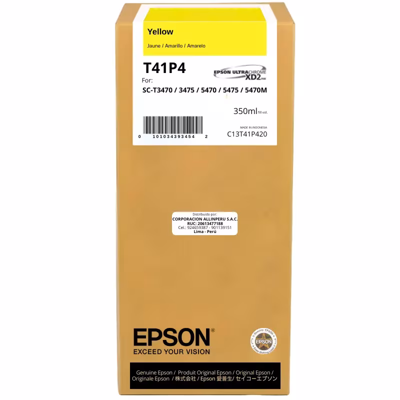 Tinta Epson T41P420 Yellow 350 ml original sellada de fábrica