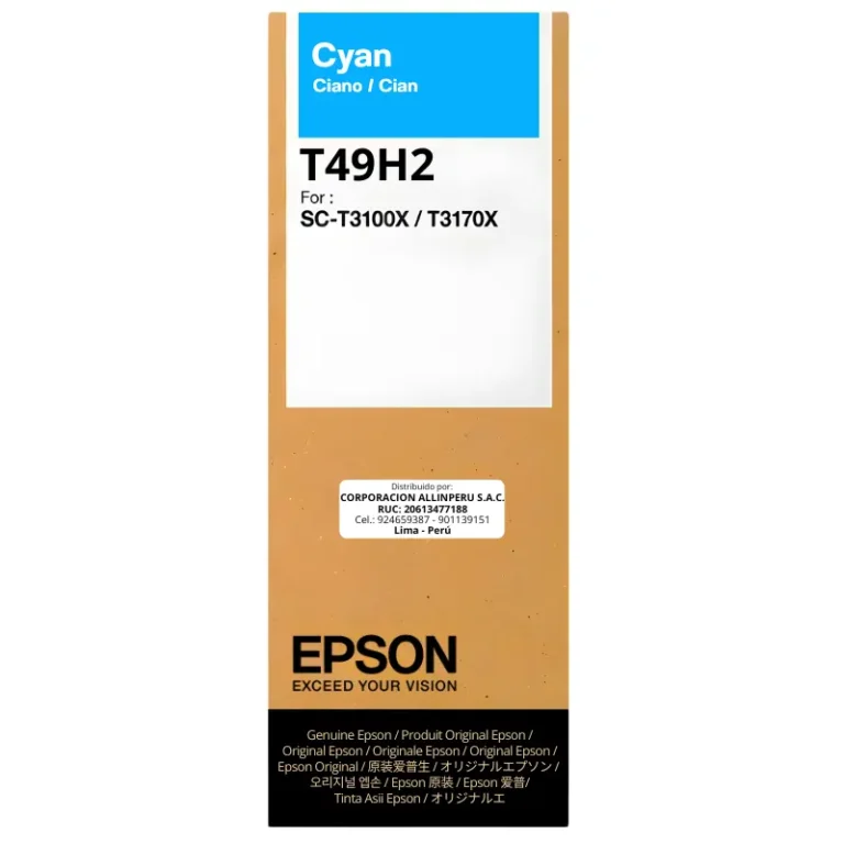 Botella de tinta Epson T49H200 Cian 140 ml original sellada de fábrica