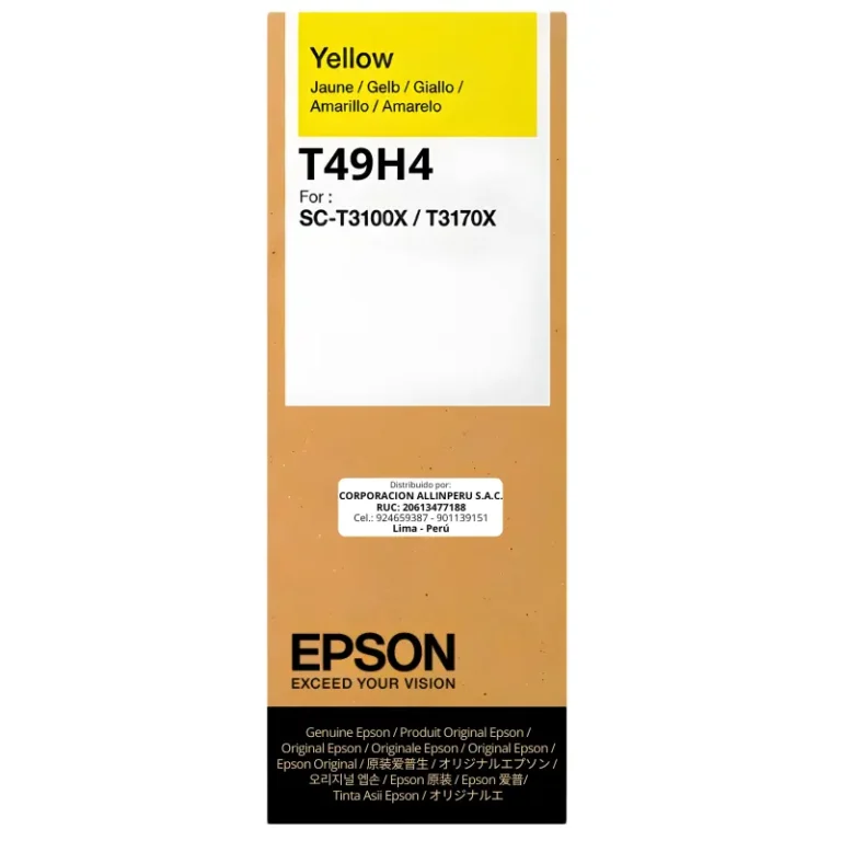Tinta original Epson T49H400 Yellow 140ml para SureColor SC-T3100X vista frontal