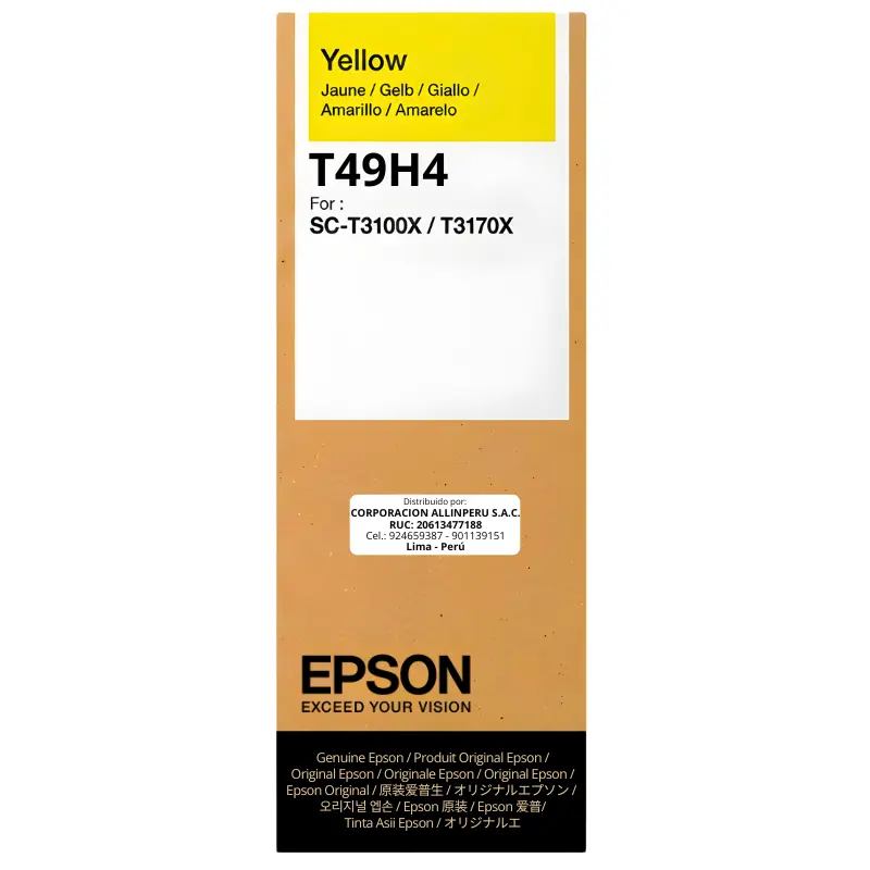 Tinta original Epson T49H400 Yellow 140ml para SureColor SC-T3100X vista frontal
