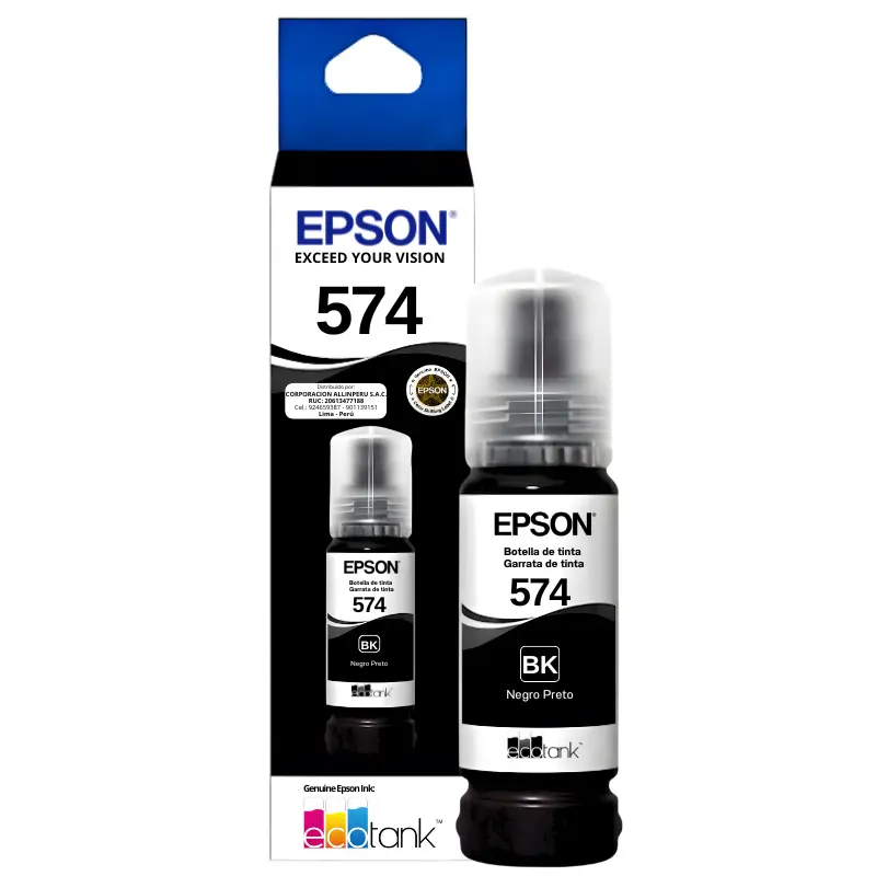 Botella de tinta Epson T574120 negro original 70 ml sobre fondo blanco
