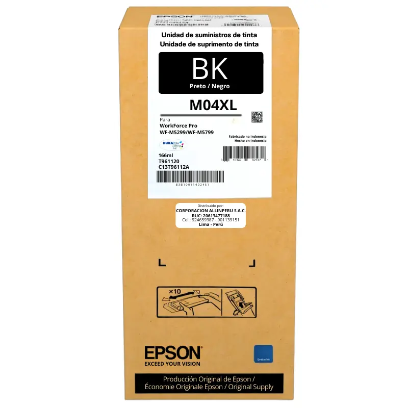 Tinta Epson T961120 Negro 166ml – Bolsa Original WF-M5299 WF-M5799 Tinta Epson T961120 negro 166ml bolsa de tinta original para WorkForce Pro