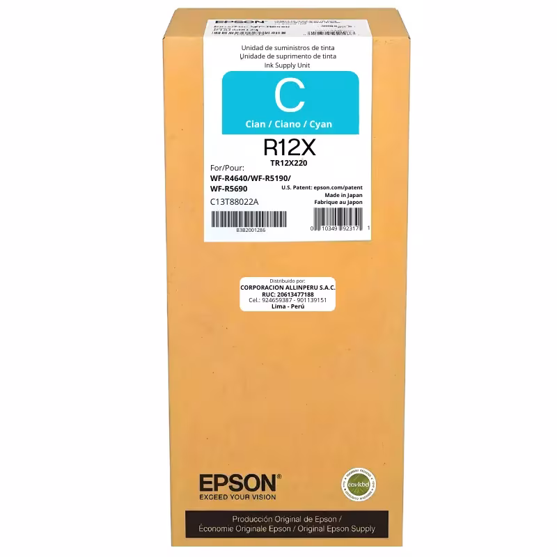Foto de tinta Epson TR12X220 cyan embalaje original sellado caja