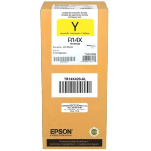 Tinta Epson TR14X420-AL Yellow R14X original sellada sobre fondo blanco