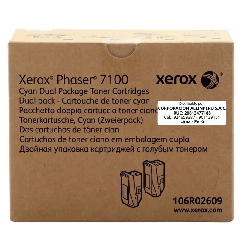 Toner Xerox 106R02609 Cyan Dual Pack Original — AllinPerú Foto de toner Xerox 106R02609 Cyan Dual Pack original sellado vista frontal