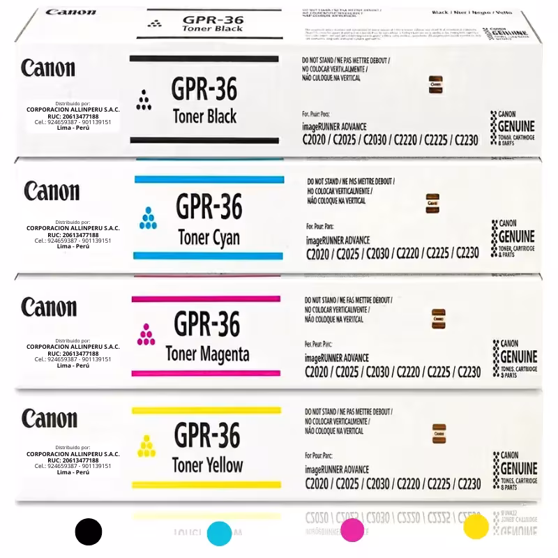 Kit tóner Canon GPR-36 cuatro colores CMYK original sellado