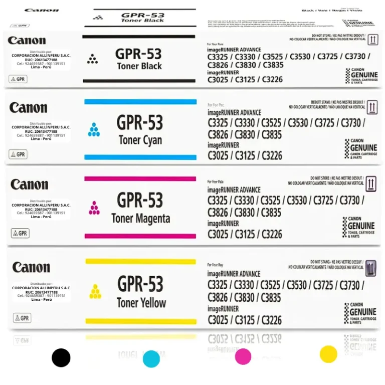 Kit toner Canon GPR-53 cuatro colores original sellado fondo blanco