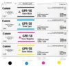 Kit tóner Canon GPR-58 original cuatro colores CMYK sobre fondo blanco