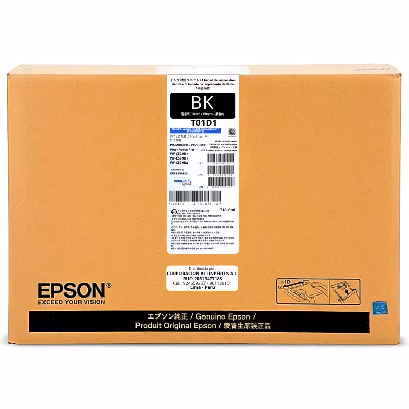 Tinta Epson T01D120 negro 718 ml original sellada de fábrica