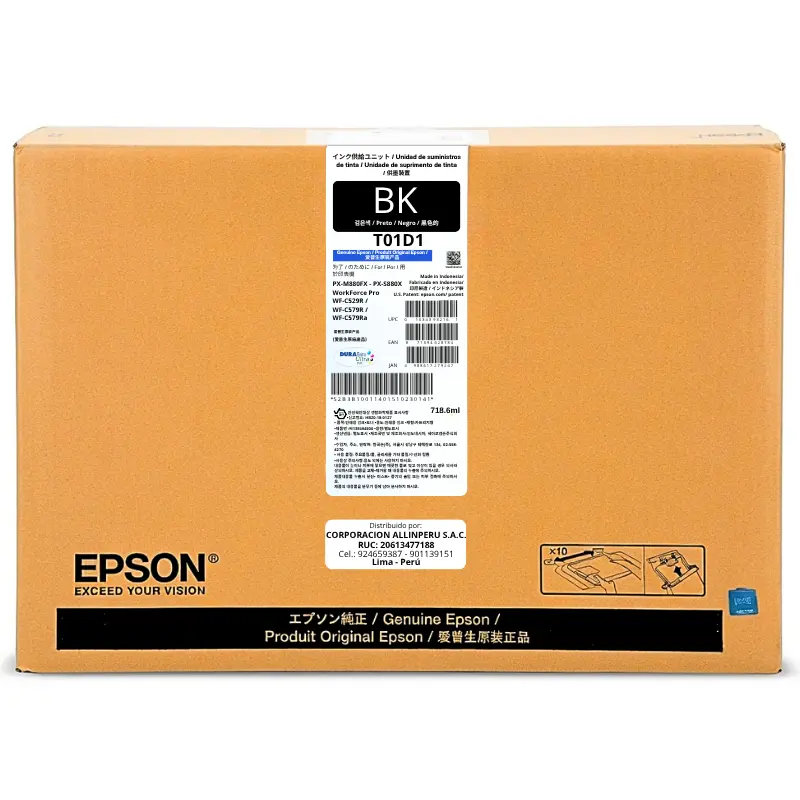 Tinta Epson T01D120 negro 718 ml original sellada de fábrica