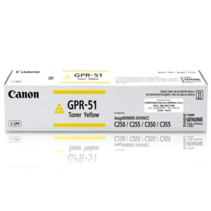 Tóner Canon GPR-51 Amarillo original, vista frontal del cartucho sellado