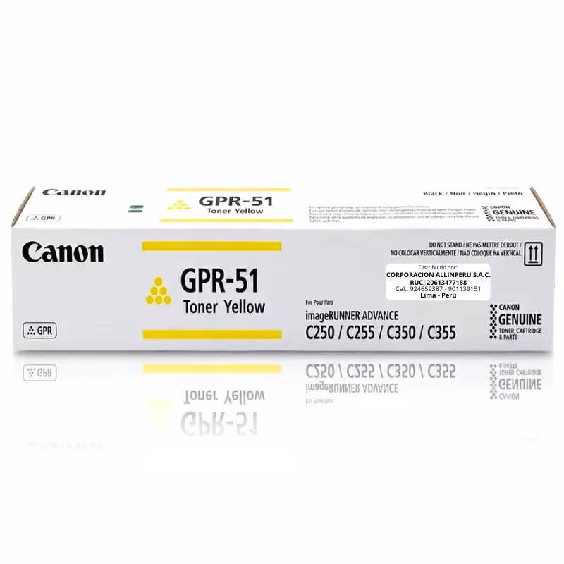 Tóner Canon GPR-51 Amarillo original, vista frontal del cartucho sellado