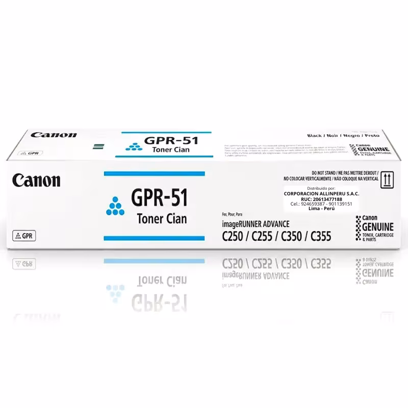 Tóner Canon GPR-51 Cyan — Cartucho Original Sellado Tóner Canon GPR-51 Cyan original, vista frontal del cartucho sellado