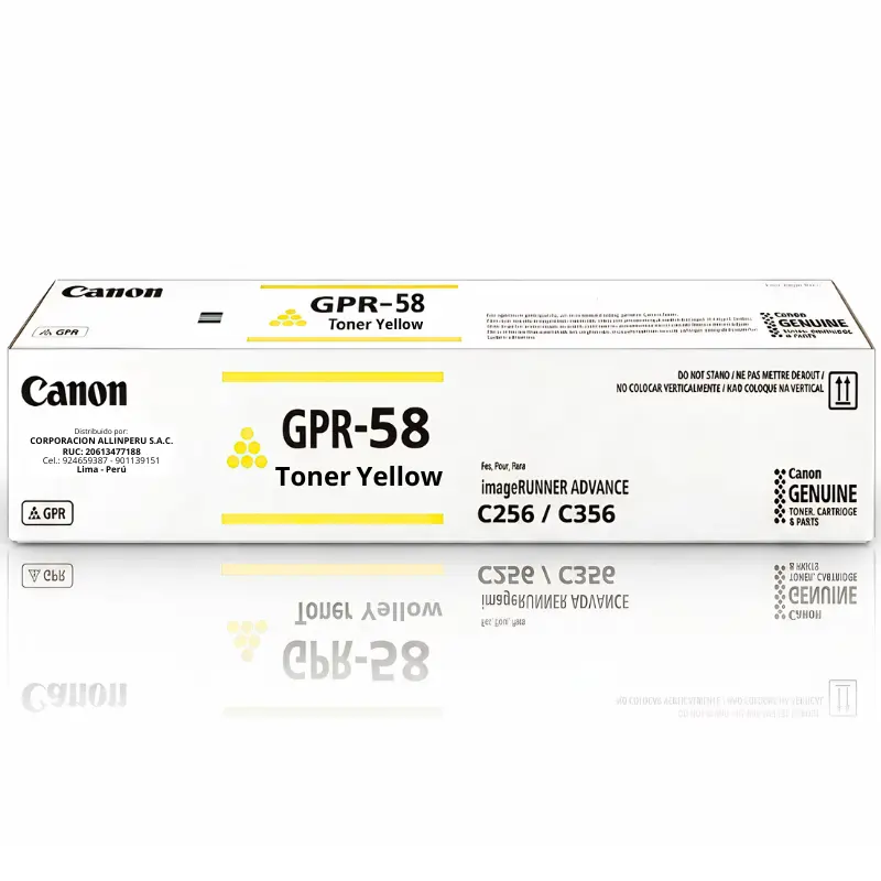 Tóner Canon GPR-58 amarillo original sellado de fábrica fondo blanco