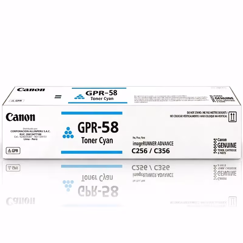 Tóner Canon GPR-58 cian original sellado de fábrica fondo blanco