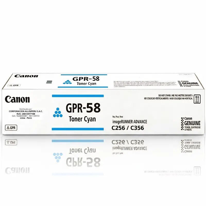 Tóner Canon GPR-58 cian original sellado de fábrica fondo blanco